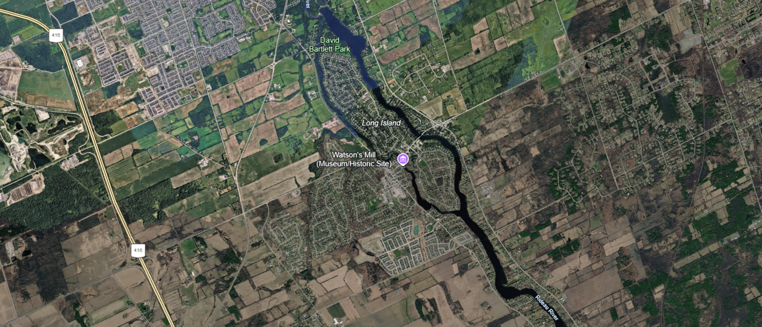 Stylized map of the Manotick, Ottawa area