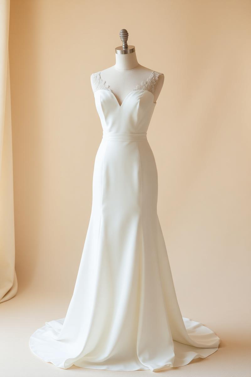 Ivory wedding dress on a dress form